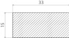 Rektangel med diagonala linjer, mått 15 höjd och 33 bredd.