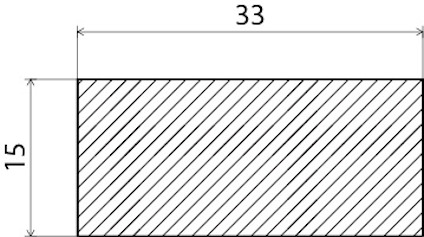 Rektangel med diagonala linjer, mått 15 höjd och 33 bredd.
