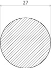 Cirkel med diagonala linjer och märkning "27" ovanför, anger diameter.