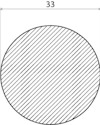 Svart cirkel med diagonala ränder på vit bakgrund.