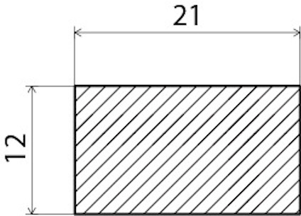 Rektangel med diagonala linjer, mått 21 x 12.