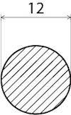 Cirkelformad sektion med diagonala linjer, diameter anges som 12.