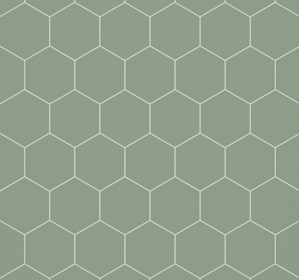 Sexkantigt mönster i olivgrön färg med vita linjer mellan varje hexagon.