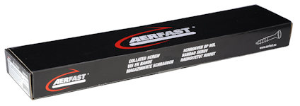 Svart kartongförpackning med Aerfast-logotyp och texten "Collated screw" på framsidan.