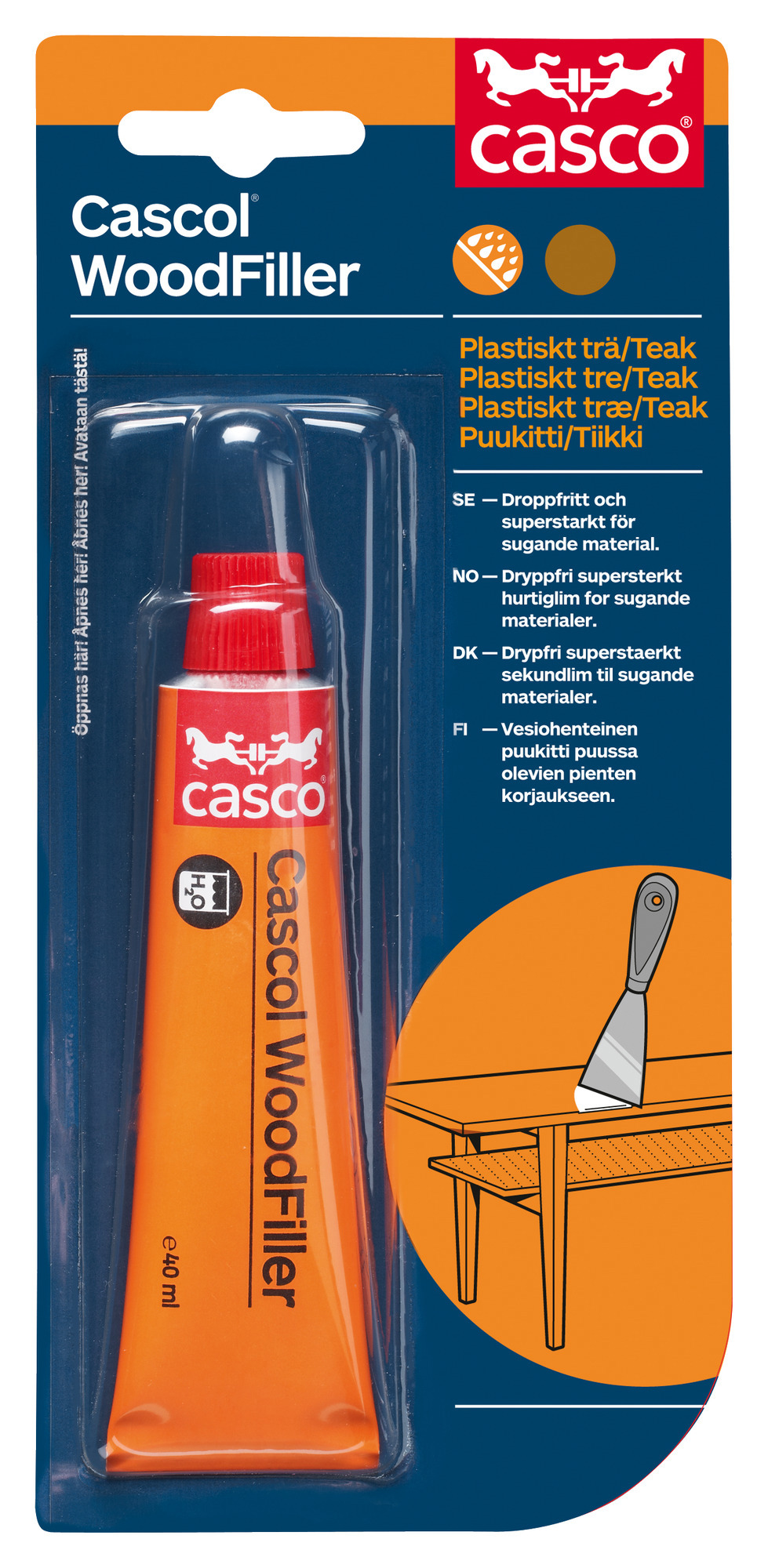 TRÄLAGNINGSMASSA WOODFILLER CASCO TEAK 40 ML - Casco