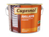 Burk med Cuprinol Ädellasyr för utomhusbruk. Orange etikett med text och bild på träpanel i bakgrund.