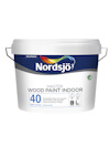 Vit färgburk med texten "Nordsjö Master Wood Paint Indoor 40 Semi Gloss".