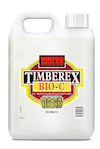 Plastdunk med Timberex Bio-C golvrengöring med rött och gul etikett och svart text. Rymmer 5 liter.