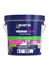 Blå hink med handtag, märkt "Bostik Hernia 1870, Tapetlim, Tapettiliima" och bilder av rummetapetedekorationer.