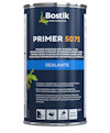 Bostik Primer 5075 burk med text på olika språk och genomskinligt innehåll.