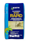 Förpackning av Bostik Tile Adhesive Rapid 8060, 15 kg, med etikett och färgglada detaljer.