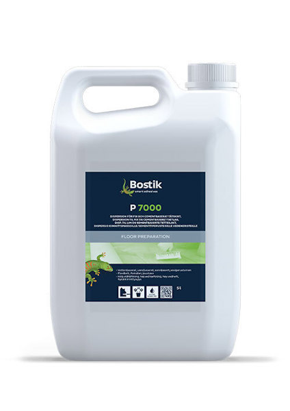 Kanna med etikett märkt "Bostik P7000 Floor Preparation" placerad mot en vit bakgrund.
