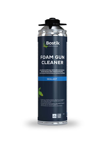Bostik Foam Gun Cleaner burk med text och blå etikett.