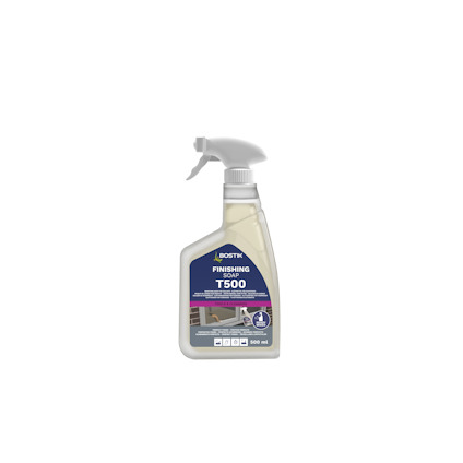 Sprayflaska med etikett "Bostik Finishing T500" och grå spraymunstycke.