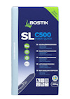 Förpackning med texten "Bostik SL C500 Fiber Quick 20 kg" och "Self Levelling Compound".