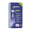 Förpackning av Bostik SL C620 Flexi golvutjämningsmassa på 20 kg med text på flera språk och bild av en spackel.