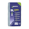 Förpackning av Bostik SL C360 Flow golvutjämningsmassa, 20 kg, med blå och lila design samt vit text.