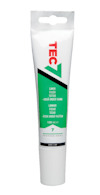 Vit tub märkt "TEC7" med grön etikett och text på flera språk, inklusive "LIMMER", "FUGER", och "TETTER".