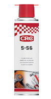 Sprayburk med röd kork och etikett märkt "CRC 5-56", med illustrationsbilder av verktyg längst ned.
