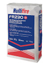 Förpackning med Nullifire brandstoppmassa FR230, 20 kg. Texten på förpackningen är på flera språk.