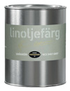 Burk med linoljefärg, grågrön nyans, etiketttext inkluderar "linoljefärg", "GRÅGRÖN", "NCS 3407-G80Y".
