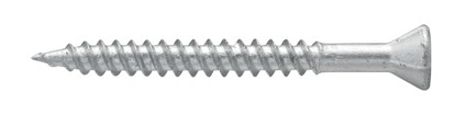 Metallskruv med delgänga och försänkt huvud, silverfärgad.