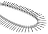 En kedja med skruvar arrangerade symmetriskt, fästa i ett plastband.