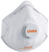 Vit filtrerande halvmask med ventil och orange logotypen "uvex".