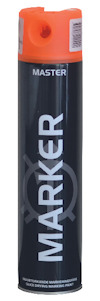 Sprayburk med texten "MARKER" i vitt på svart bakgrund och orange lock.