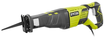Elektrisk tigersåg med grön och svart texturerad kropp, från Ryobi.