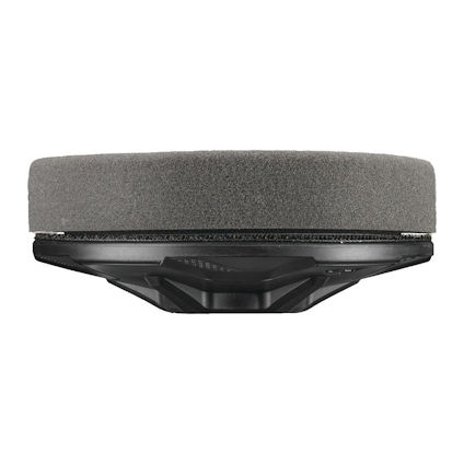 Grå skumrondell med svart plasthölje, sedd från sidan.