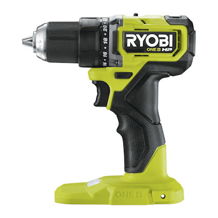 Grön och svart batteridriven borrskruvdragare med märkningen "RYOBI ONE+ HP" på sidan.