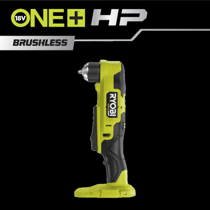 Vinkelskruvdragare med grönt och svart handtag, märkt "RYOBI ONE+ HP, 18V BRUSHLESS".
