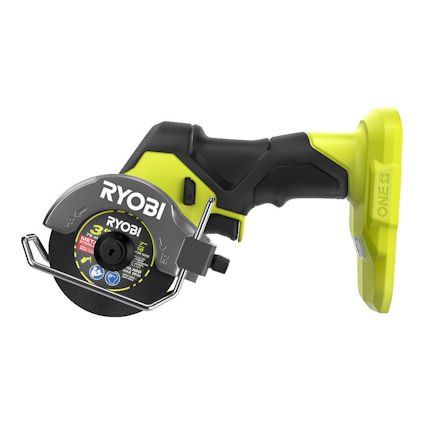 Grön och svart vinkelslip med skivskydd och texten "RYOBI" på skivan.