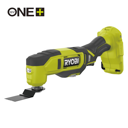 Grönt och svart multiverktyg med blad, märkning "RYOBI" och "18V ONE+".