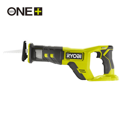 Grön och svart tigersåg med märket "RYOBI" och en synlig sågklinga. Logo "18V ONE+" i övre vänstra hörnet.
