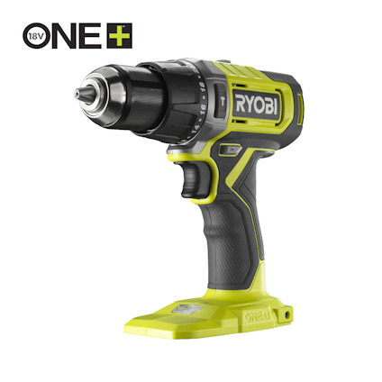 Grön och svart borrskruvdragare med märke "RYOBI" och logotypen "18V ONE+" synlig i bildens övre vänstra hörn.