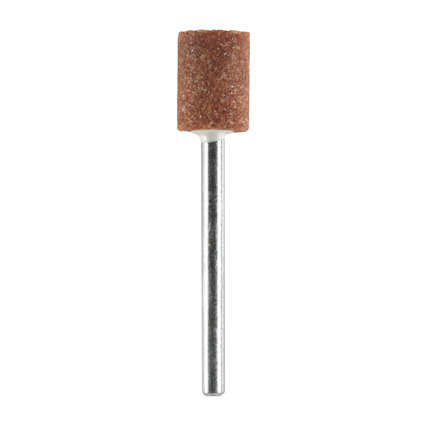 Cylindrisk slipsten med sandfärgat sliphuvud och metallstav.
