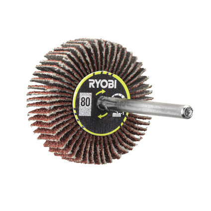 Lamellslipstift med RYOBI-logotyp och siffran 80 på etikett, monterat på ett metallfäste.