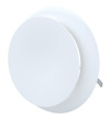 Vit, rund ventilationsdon med slät yta och diskret design.