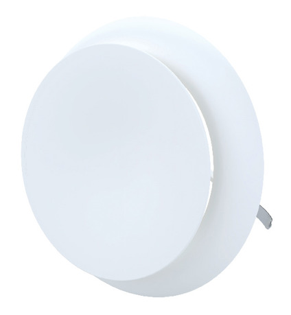 Vit, rund ventilationsdon med slät yta och diskret design.