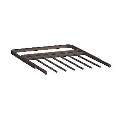 Metallisk byxutdrag med flera utdragbara stänger och ram i mörk färg.