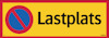 Rektangulär skylt med röd ram, gul bakgrund med texten "Lastplats" och förbudsskylt för parkering till vänster.