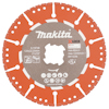 Röd Makita X-Lock diamantkapskiva med tandad kant och textdetaljer, inklusive diverse symboler och specifikationer.