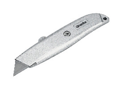 Silvrig universalkniv med spetsigt blad, texten "ONSE" synlig på handtaget.