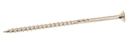 Metallisk träskruv med försänkt huvud och Torx T25-spår.