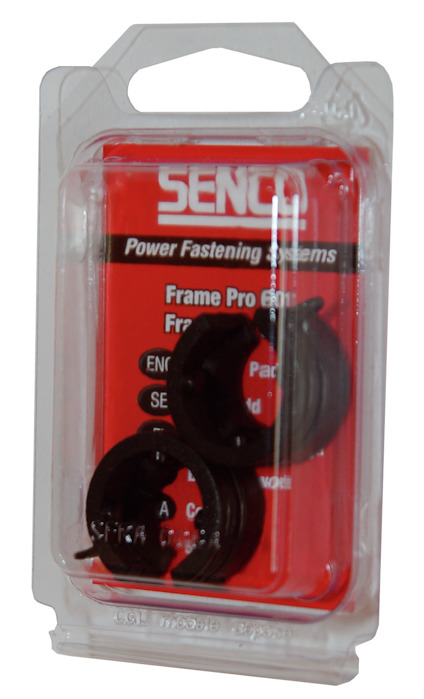 Förpackning med två mörka nosepieces från Senco, märkt med "Power Fastening Systems".
