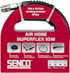 Röd förpackning för Senco Air Hose Superflex 10M med produktinformation och specifikationer.