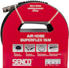 Förpackning med "Senco Air Hose Superflex 15m", max 20 bar. Funktioner: 360° kopplingar, god flexibilitet i kyla.