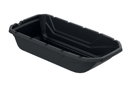 Svart plastpulka med hög kant och kylarliknande design.